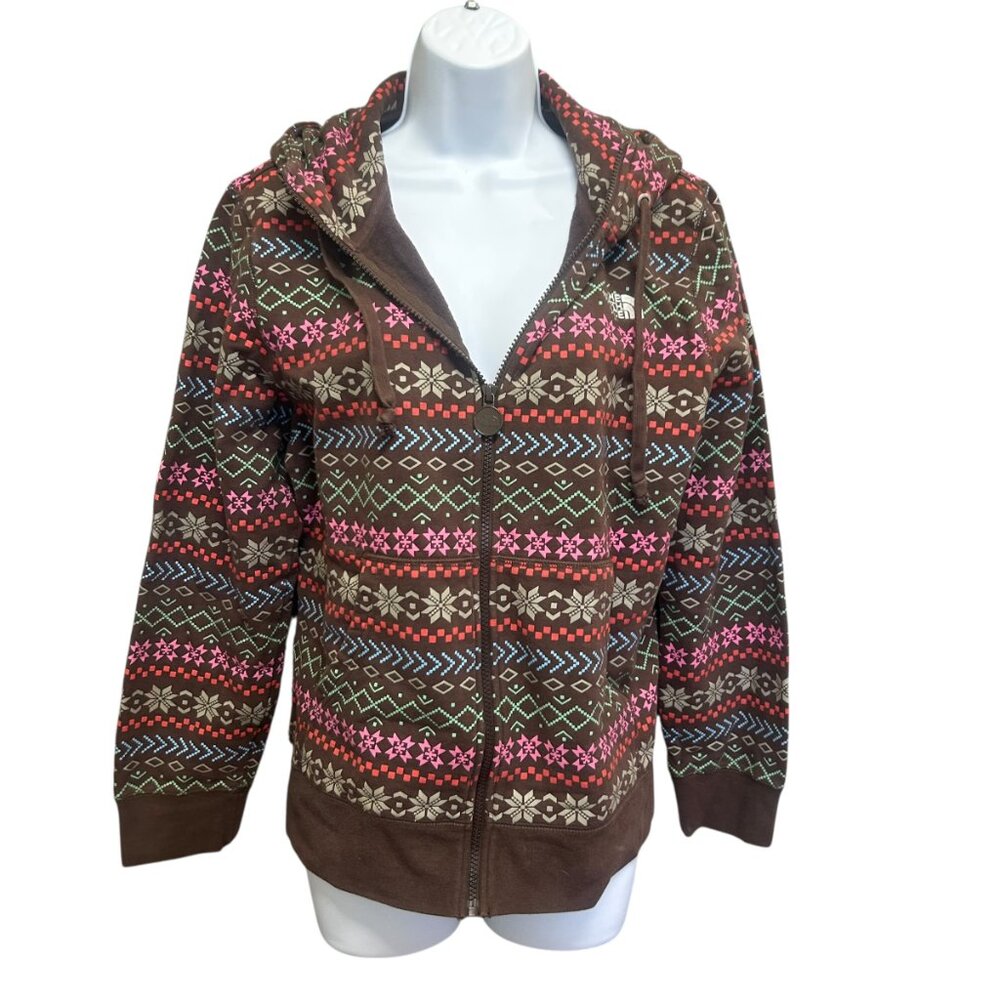 The North Face Brown Aztec Snowflake Full Zip Hoodie Size XL